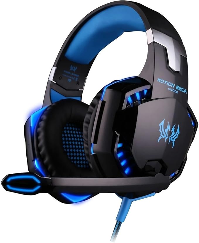 Gaming Headset with Mic for PC,PS4,Xbox One,Over-ear Headphones with Volume Control ,Noise Reduction for Laptops,Smartphone,Computer (Black & Blue)