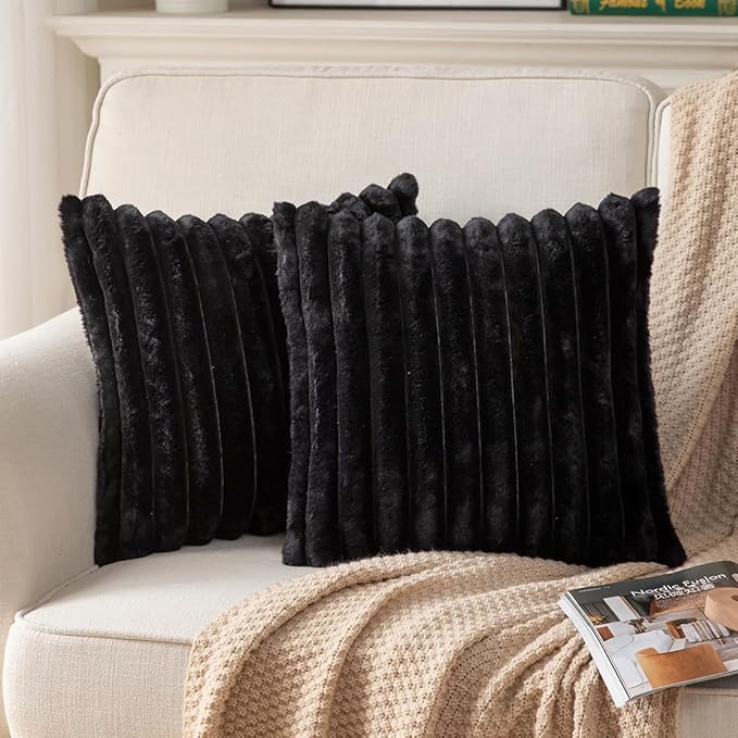DEELAND Pack of 2,Double-Sided Faux Fur Plush Decorative Throw Pillow