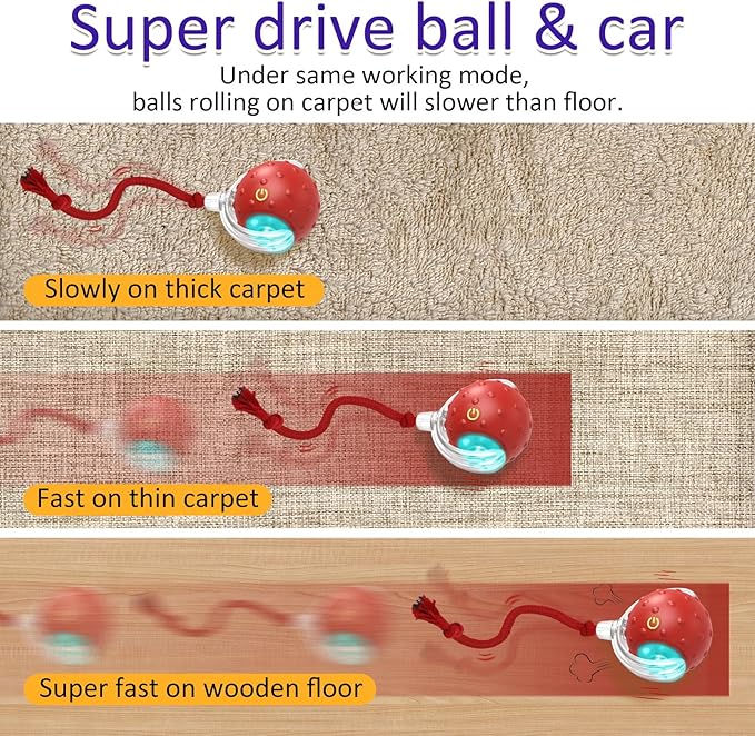 Interactive Cat Toys Ball for Indoor Cats Fast Rolling on Carpet, Chirping & Motion Activate Cat Toys (Red)