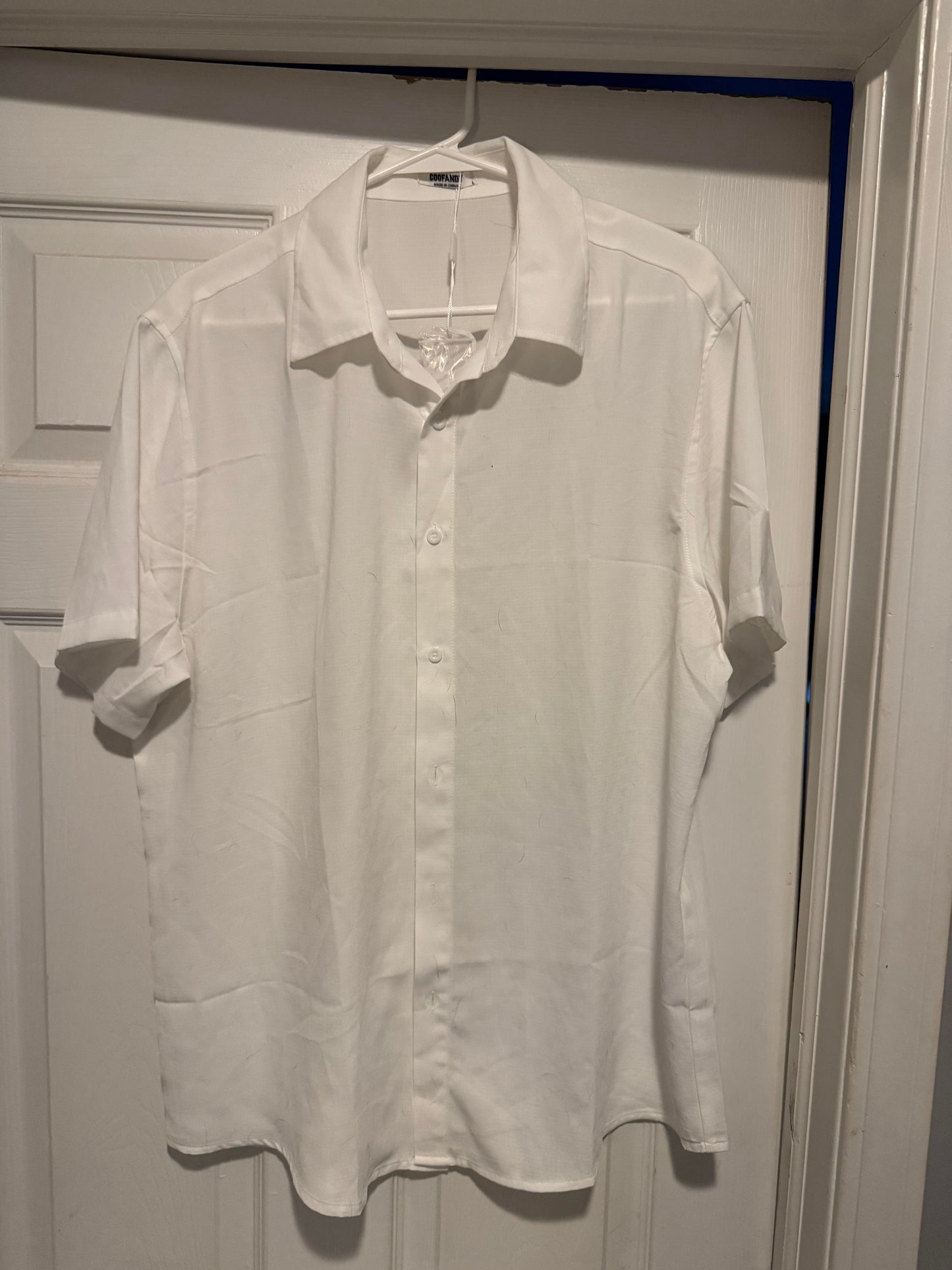 COOFANDY Men's Casual Shirts Short Sleeve Button Down Shirt for Men Size L (White)