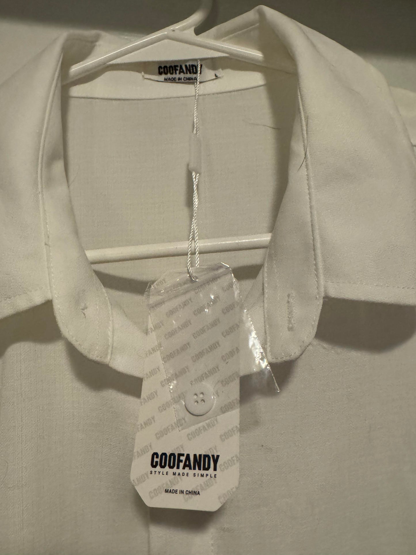 COOFANDY Men's Casual Shirts Short Sleeve Button Down Shirt for Men Size L (White)
