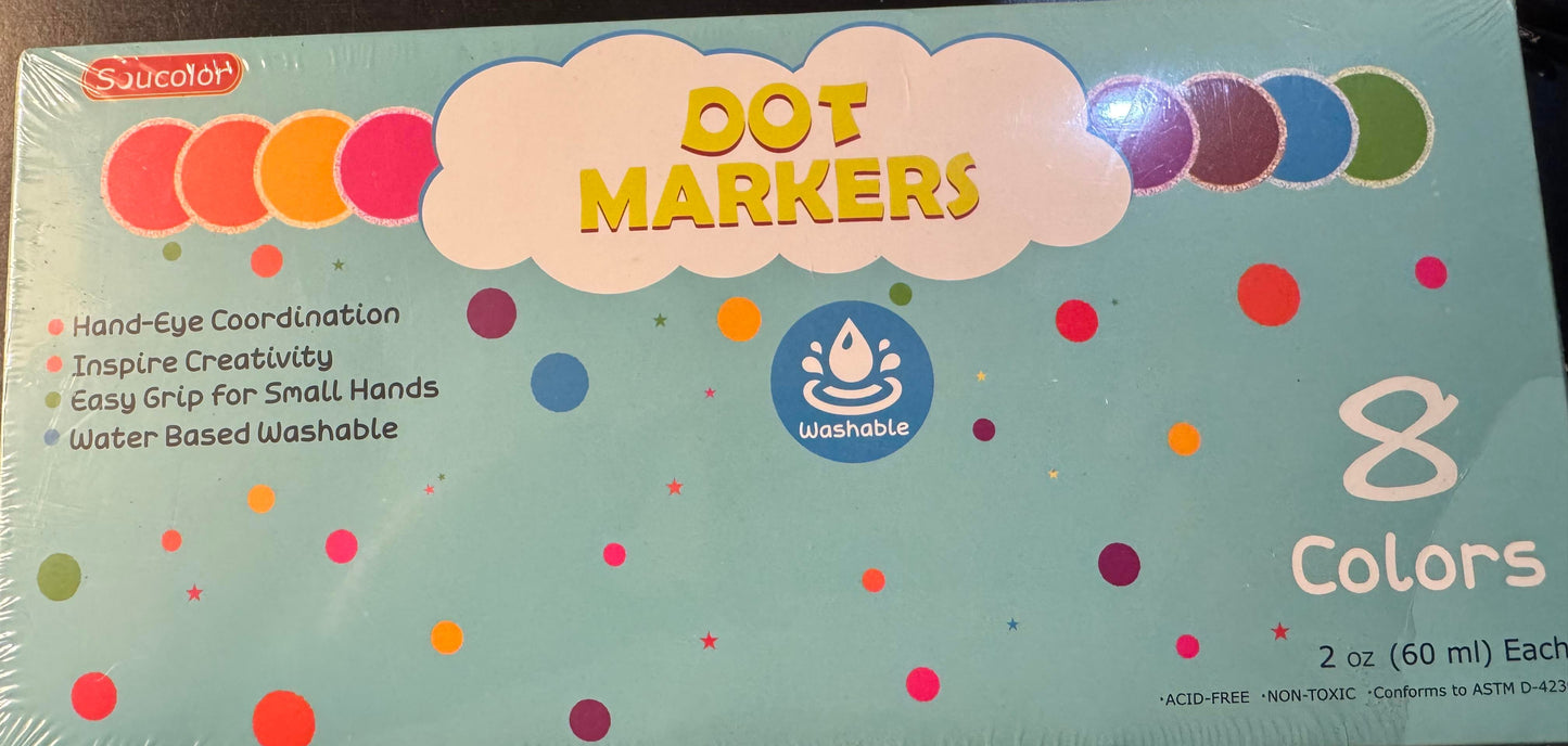 Dot Markers, Bingo Daubers, Washable 8 Colors Dot Markers for Toddlers and Kids Dot Art. Toddler arts and crafts
