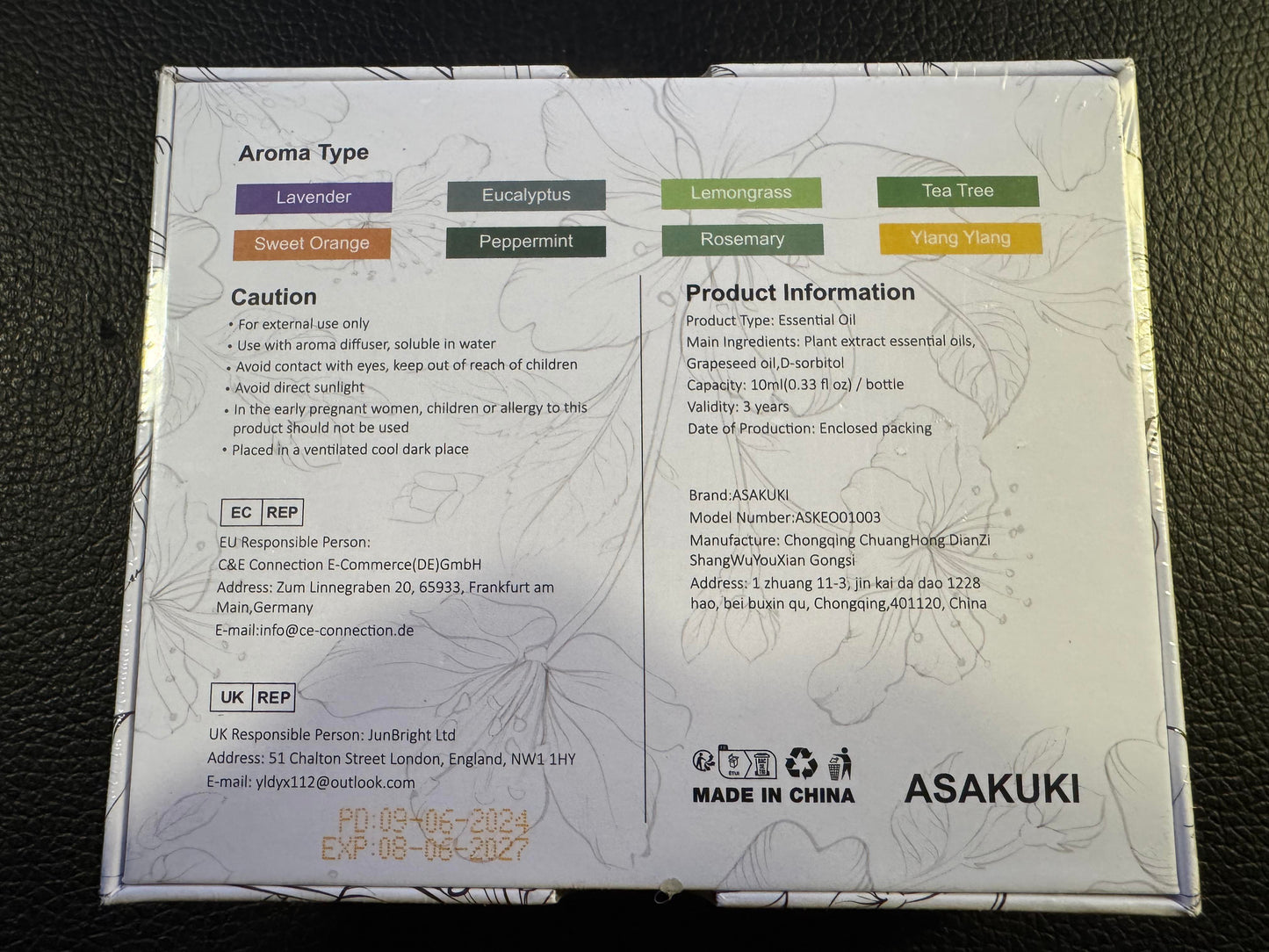 ASAKUKI 100% Pure Essential Oils - 8PC