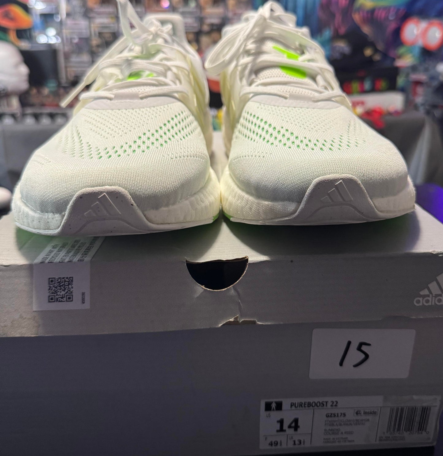 Adidas Men's PureBoost 22 White Beam Green Size 14M