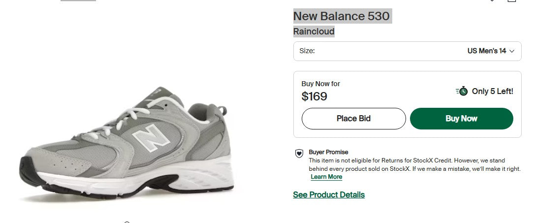 New Balance 530 "Raincloud" New Size 7m/8.5W