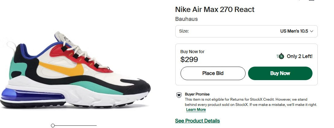 Nike Air Max 270 React Bauhaus Size 8M
