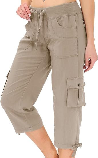 MoFiz Womens Capris with Pockets Loose Fit Casual Capri Pants Dressy (S)