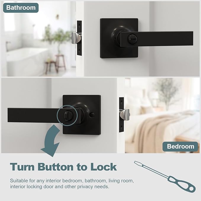 8 Pack Matte Black Door Handles - Privacy Door Levers