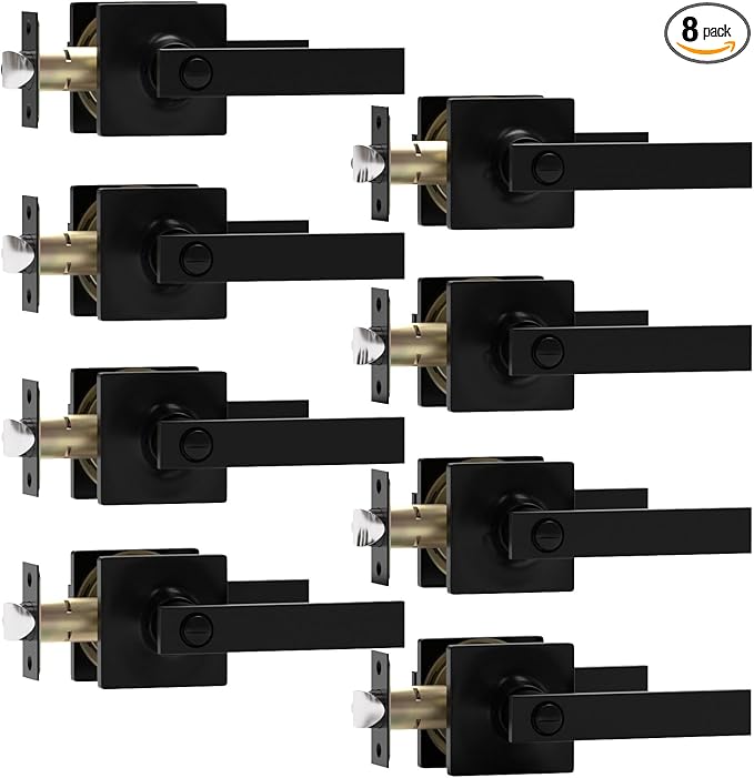 8 Pack Matte Black Door Handles - Privacy Door Levers
