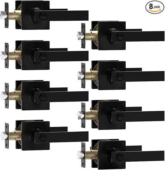 8 Pack Matte Black Door Handles - Privacy Door Levers