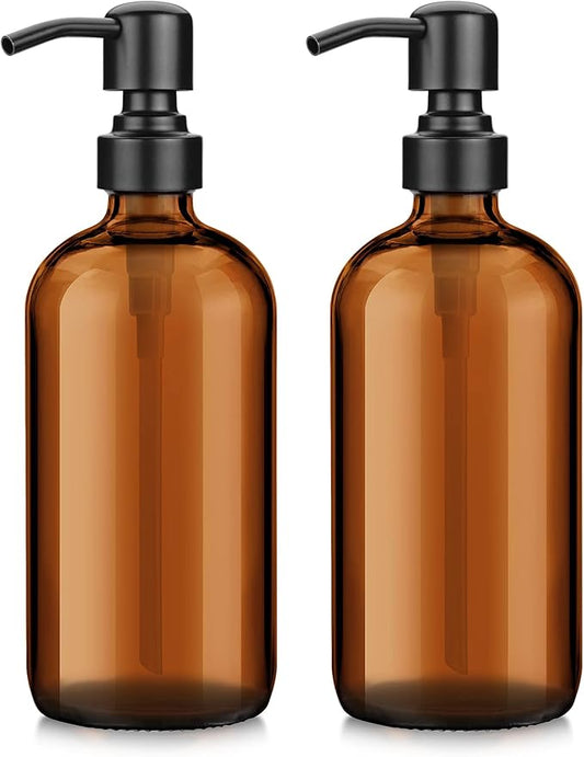 Amber Glass Soap Dispenser, 2 Pack