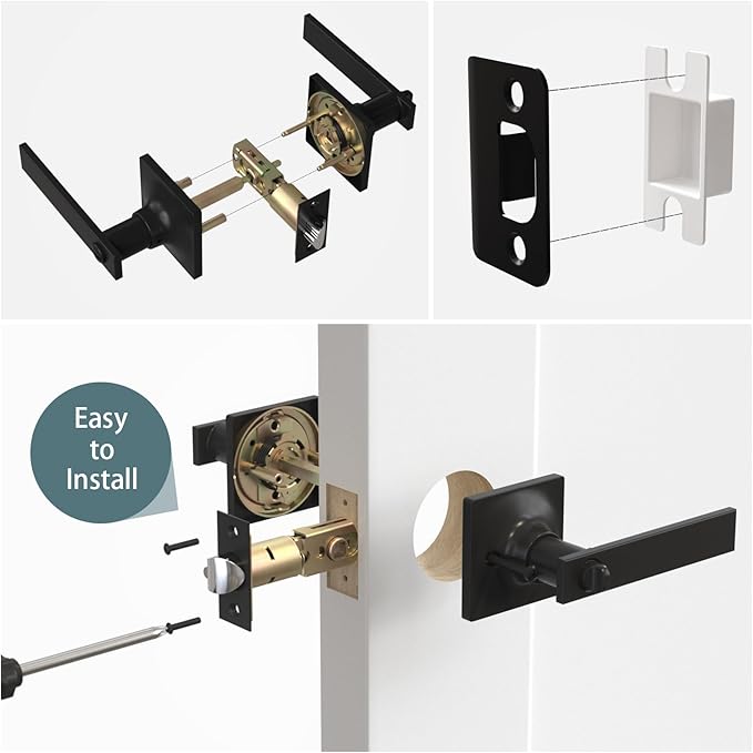 8 Pack Matte Black Door Handles - Privacy Door Levers