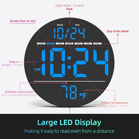 Digital Wall Clock with Large LED Display