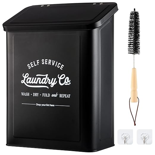 Magnetic Lint Bin for Laundry Room, Wall Mounted Lint Trash Can with Lid for Dryer
