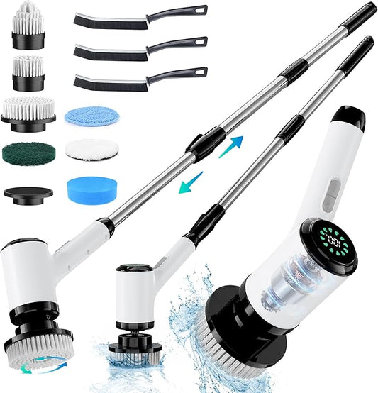 Electric Spin Scrubber: Crodless Power Spin Scrubber with Long Handle and Dual Speeds for Cleaning Bathroom Tub Tile Floor Include Cleaning Brush