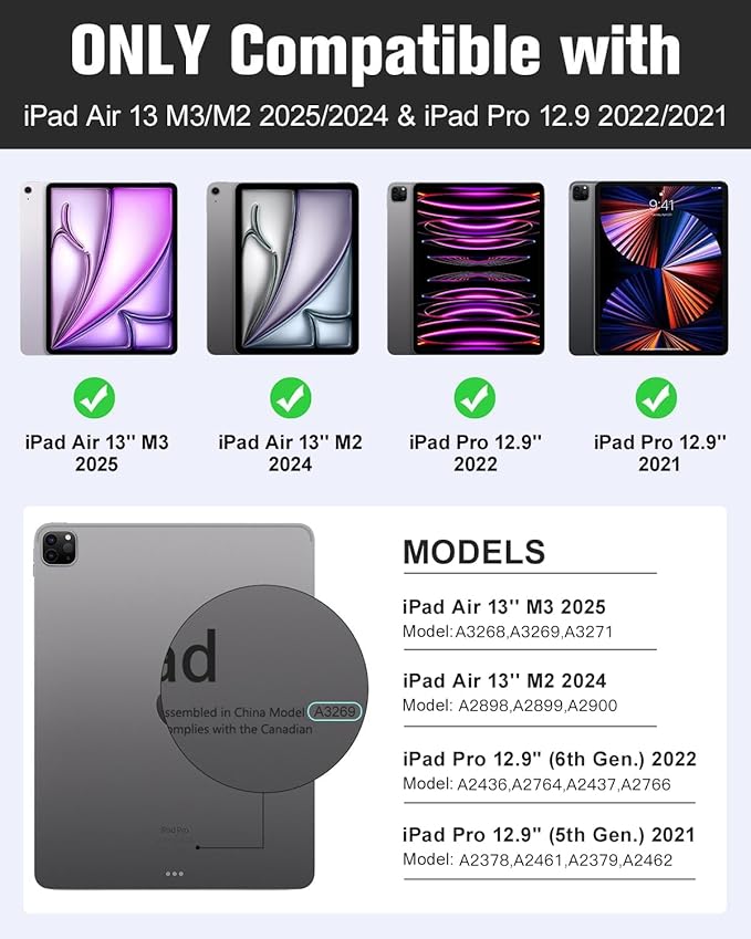 MoKo Case for iPad Air 13 Inch (M3 2025 / M2 2024) & iPad Pro 12.9 2022/2021 with Pencil Holder