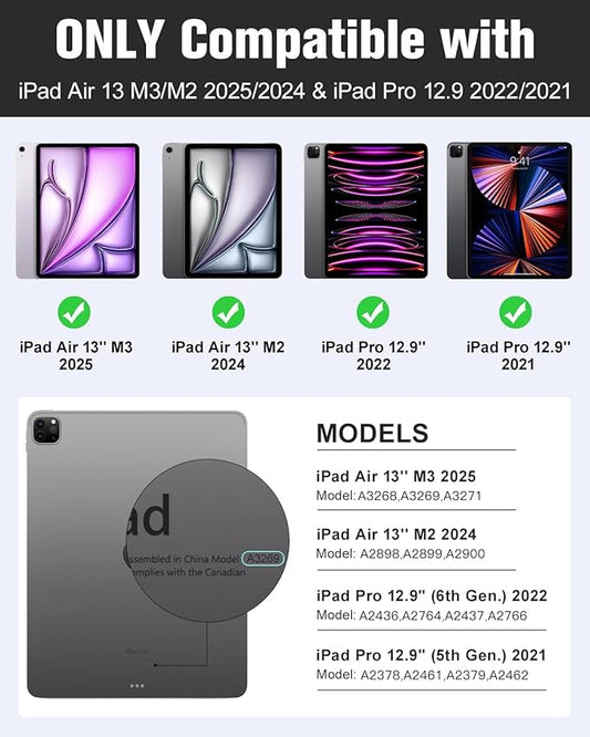 MoKo Case for iPad Air 13 Inch (M3 2025 / M2 2024) & iPad Pro 12.9 2022/2021 with Pencil Holder