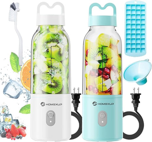 2PCS Portable Personal Blender 17 OZ/500 ML Juicer, 175W （Blue&White）