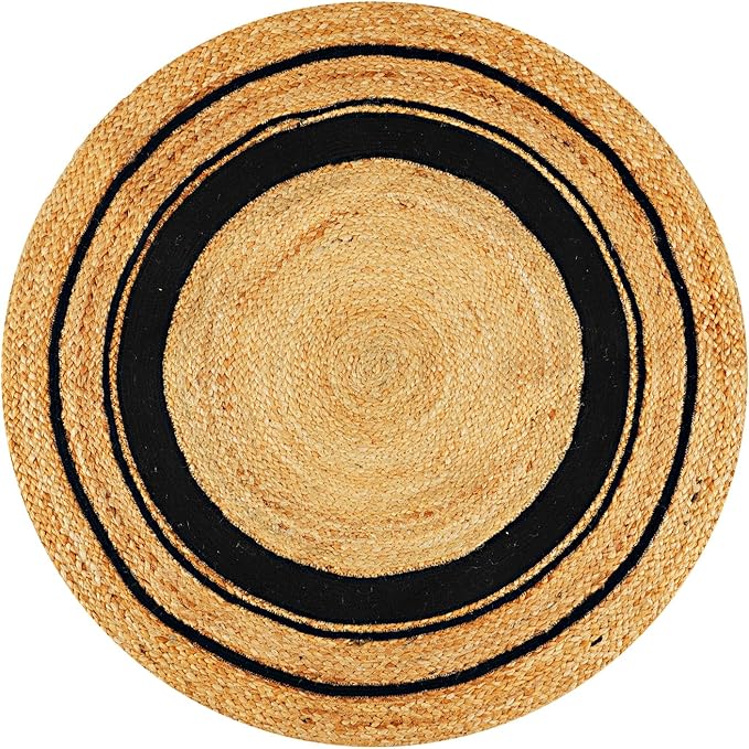 Tepo Round Jute Rug 3 ft, Braided Area Rug for Kitchen, Living Room and Bedroom, 100% Natural Rustic Hand Woven Rug, Beige