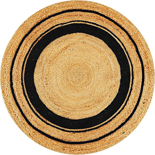 Tepo Round Jute Rug 3 ft, Braided Area Rug for Kitchen, Living Room and Bedroom, 100% Natural Rustic Hand Woven Rug, Beige