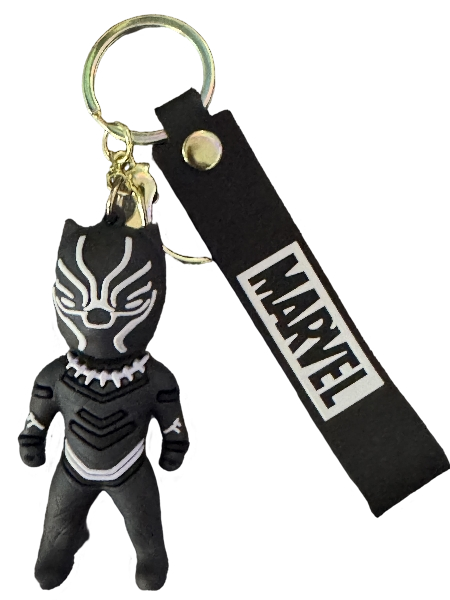 Hero Keychain (Black Panther) with bell and Marvel wrist strap