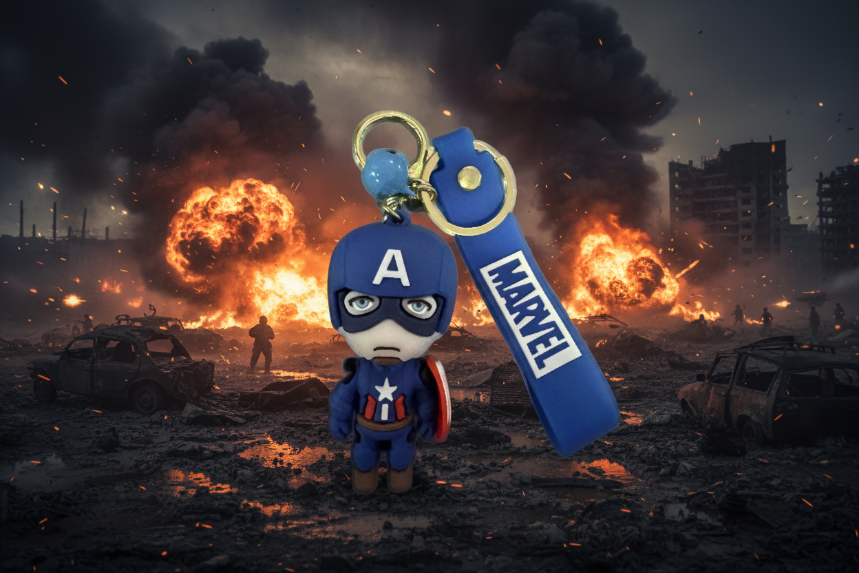 Hero Keychain (Captain America) with bell and Marvel wrist strap