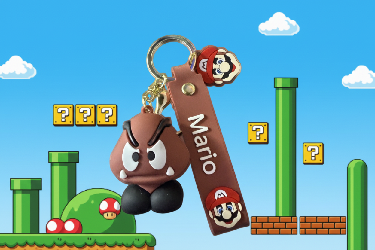 Super Mario Brothers Keychain (Goomba) with decal and wrist strap