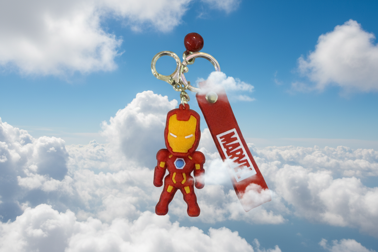 Hero Keychain (Iron Man) with bell and Marvel wrist strap