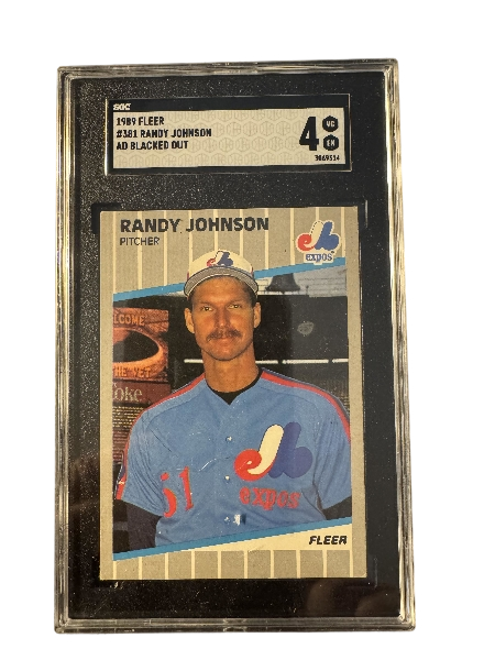 1989 Fleer Randy Johnson Rookie Hall of Fame Ad Blacked Out #381 SGC 4