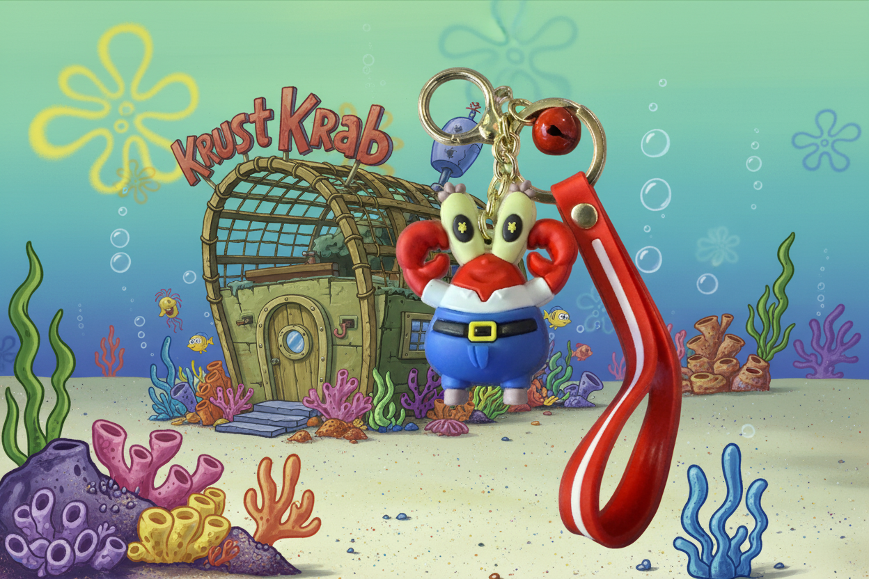 Spongebob Squarepants Keychain (Mr. Crabs) with bell and wrist strap
