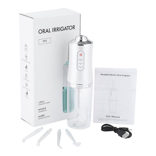 Oral irrigator portable dental water flosser usb rechargeable water jet floss tooth pick 4 jet tip 230ml 3 modes dental cleaning