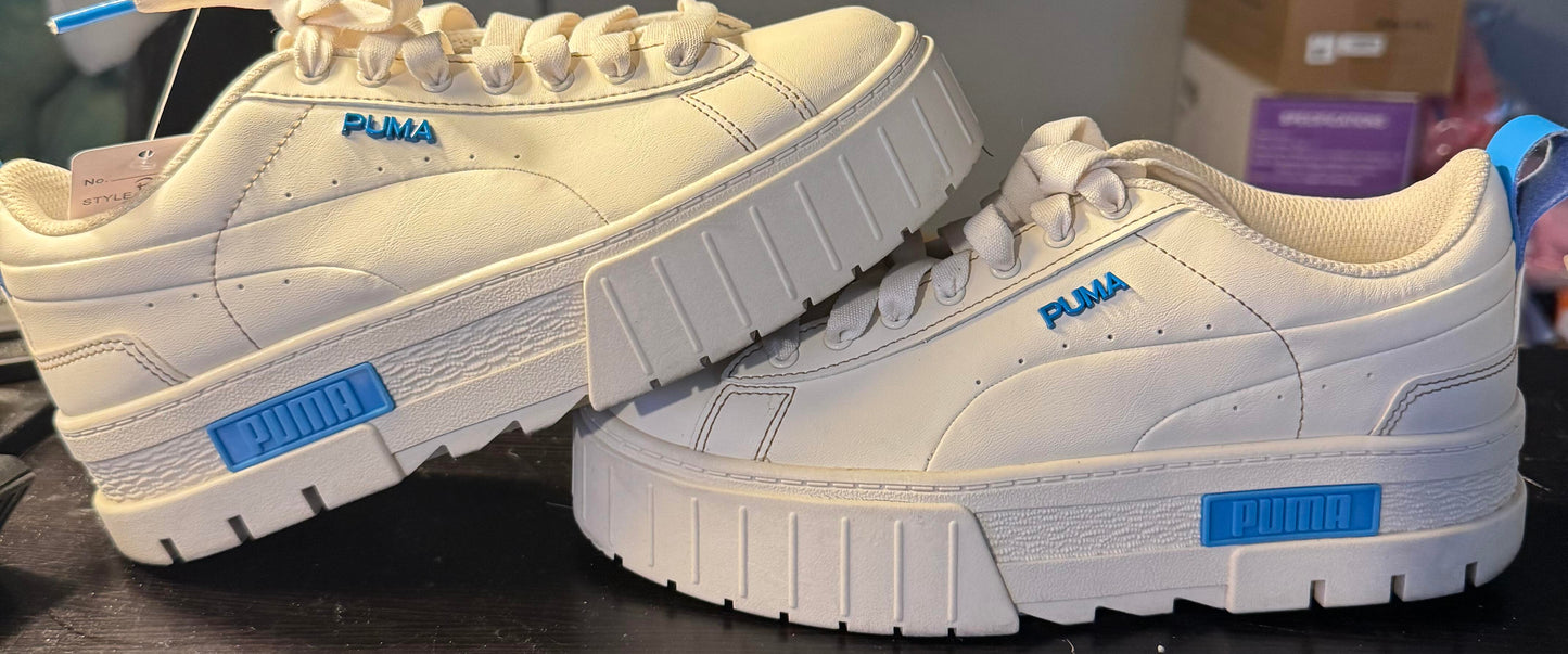 Puma Womens Mayze Infuse Platform Beige Blue Lifestyle Shoes Size 7W