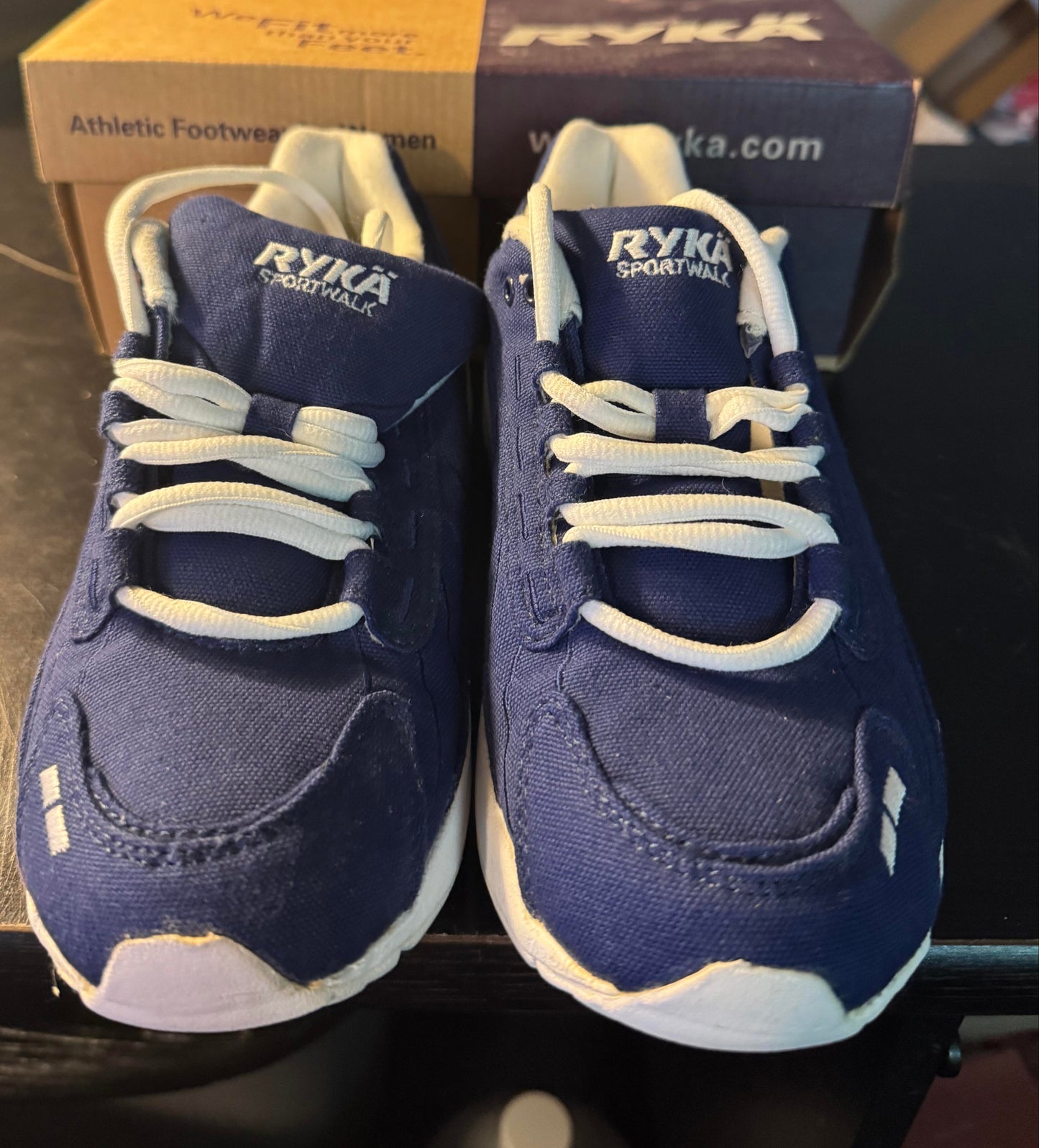 Ryka Women's Sportwalker Bella Running Shoe Blue Canvas Athletic Sneaker Size 7W