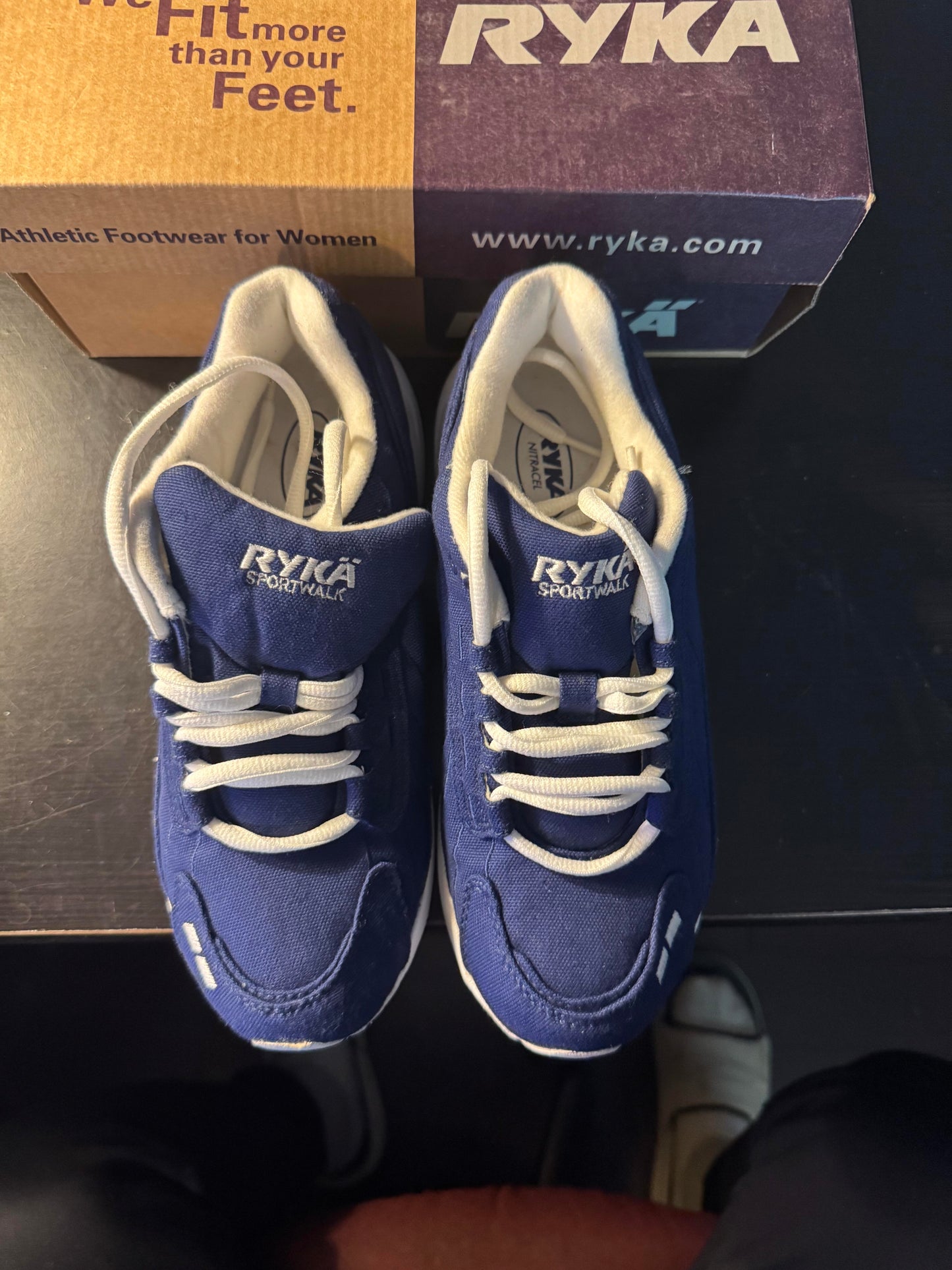 Ryka Women's Sportwalker Bella Running Shoe Blue Canvas Athletic Sneaker Size 7W