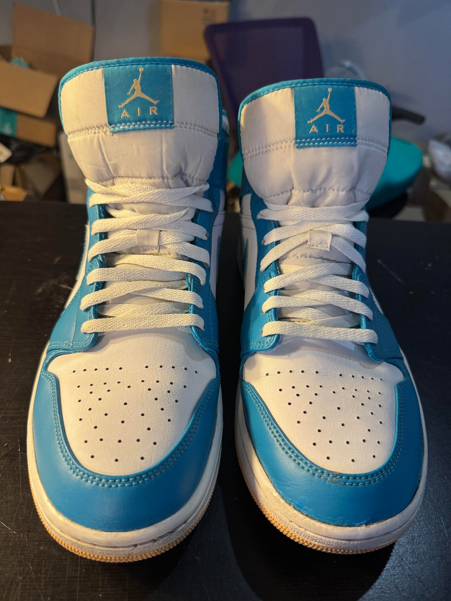 Nike Air Jordan 1 Mid Aquatone-Celestial Gold-White Sz 12