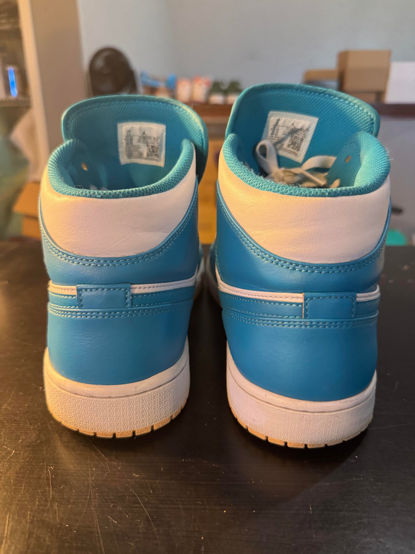 Nike Air Jordan 1 Mid Aquatone-Celestial Gold-White Sz 12