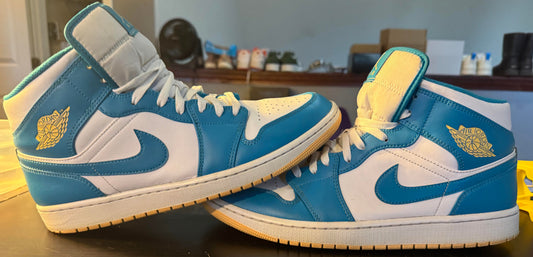 Nike Air Jordan 1 Mid Aquatone-Celestial Gold-White Sz 12