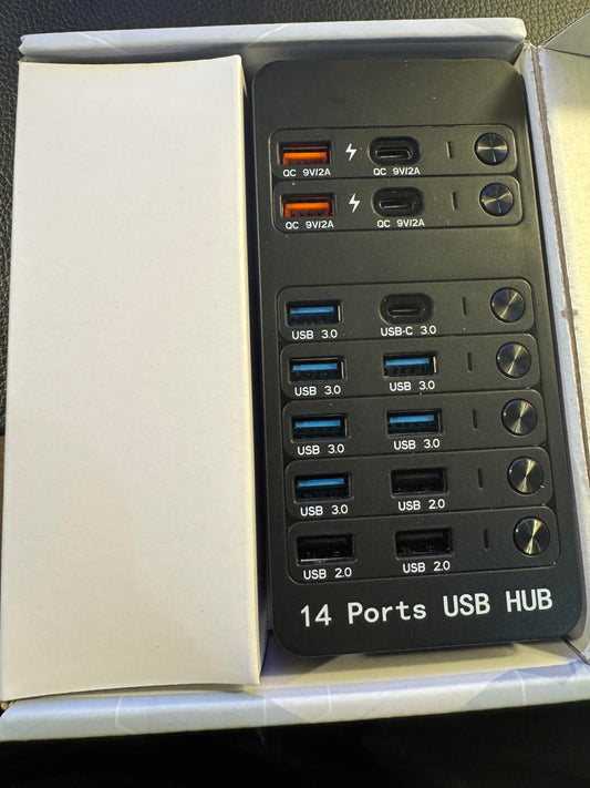 Powered USB Hub,14 Ports USB Data Hub Splitter with 6 USB 3.0 Port,4 Charging Port