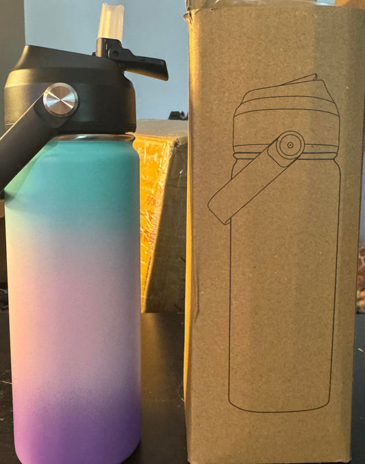 Insulated Water Bottle 18oz Stainless Steel Water Bottles With Straw And Carry Handle Double Wall Metal Thermos,Pink