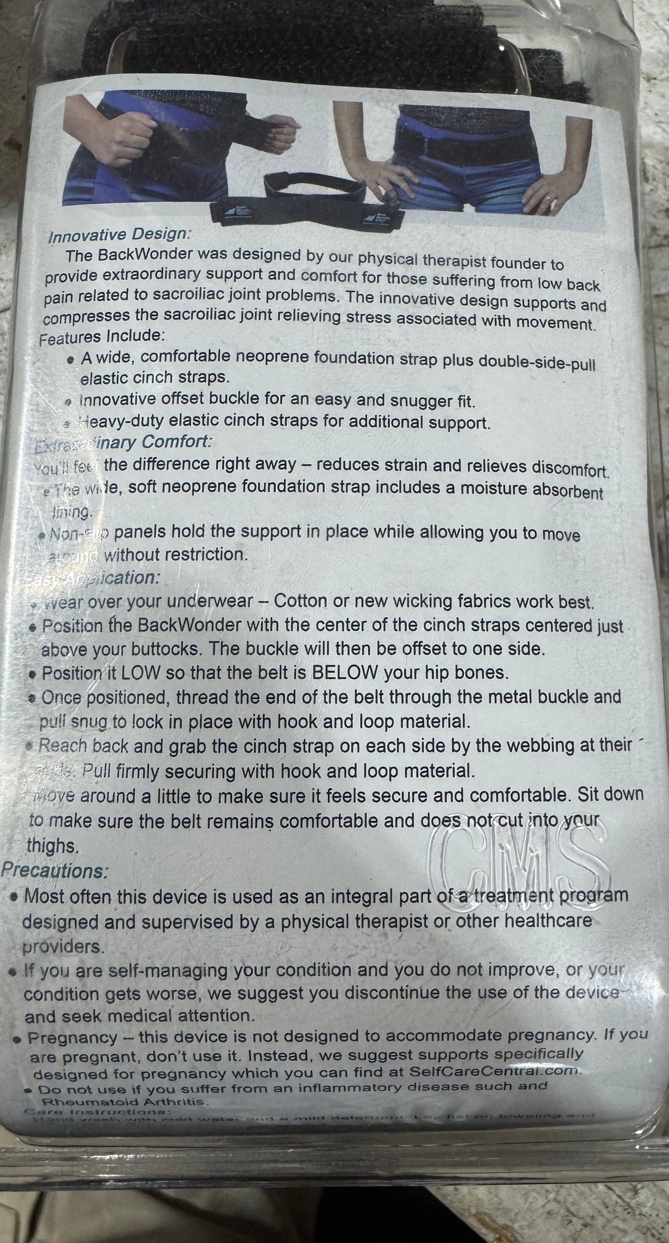 Back Wonder sacroiliac/low back support belt - Size SMALL