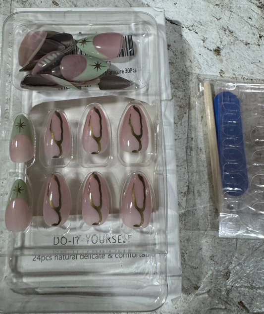 30 Pcs Green French Tip Press on Nails