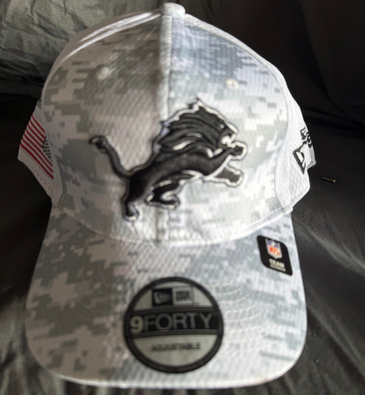 New Era Detroit Lions Adjustable White Camo Salute to Service