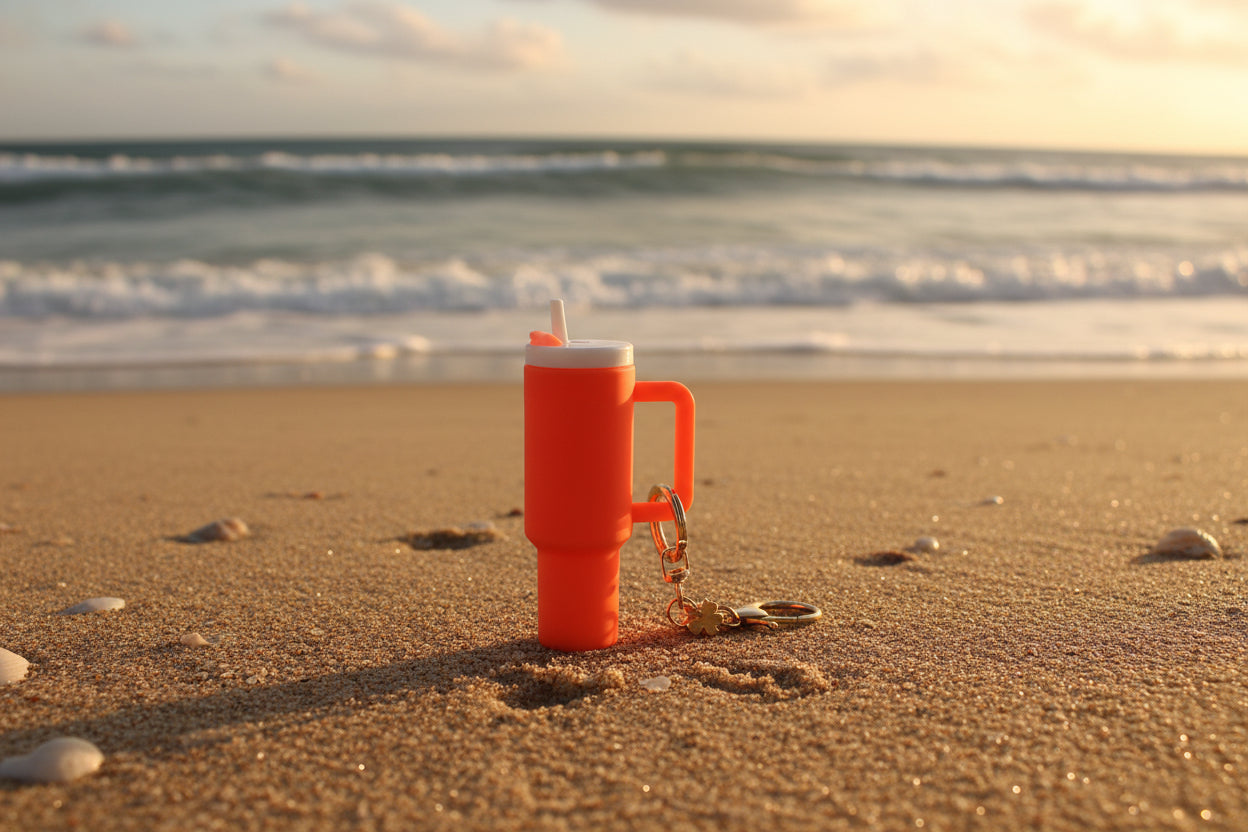 Thermos/Tumbler  Keychain with Lipstick Secret Holder - (Fluorescent Orange)
