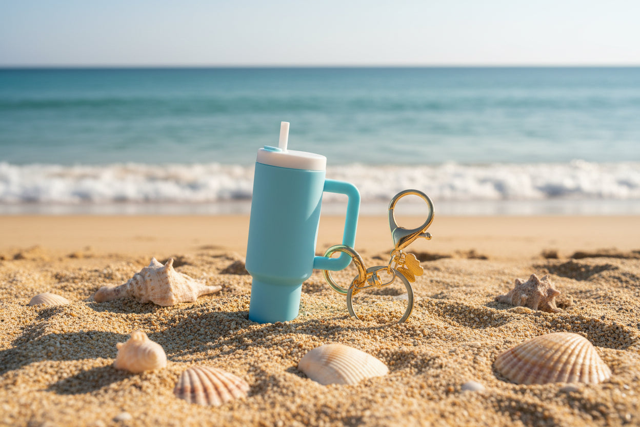 Thermos/Tumbler  Keychain with Lipstick Secret Holder - (Baby Blue)
