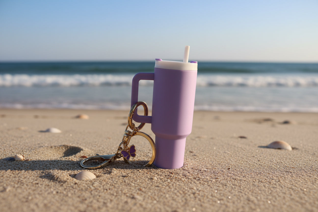 Thermos/Tumbler  Keychain with Lipstick Secret Holder - (Purple)