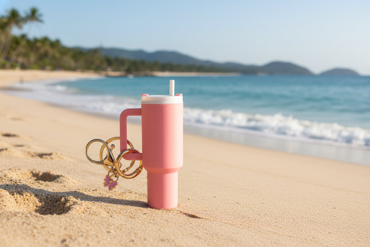 Thermos/Tumbler  Keychain with Lipstick Secret Holder - (Pink)