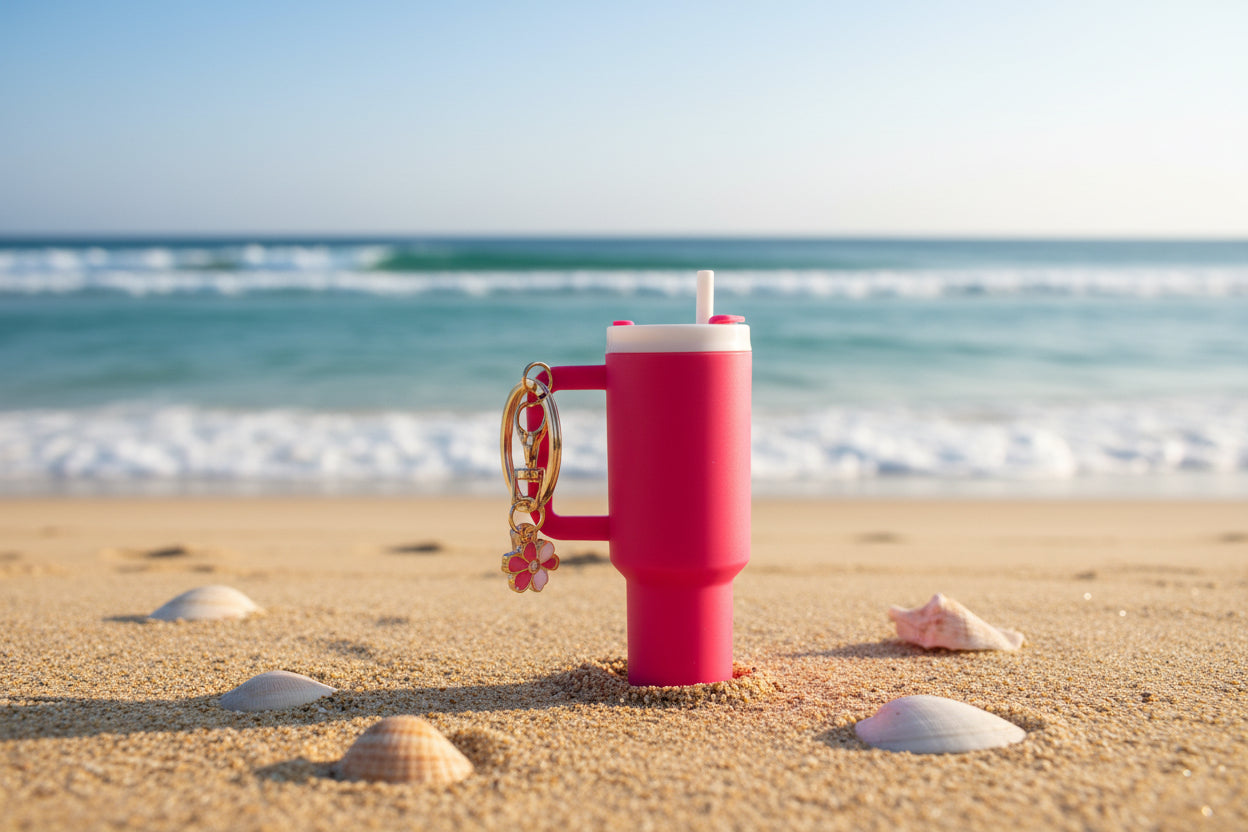Thermos/Tumbler  Keychain with Lipstick Secret Holder - (Hot Pink)
