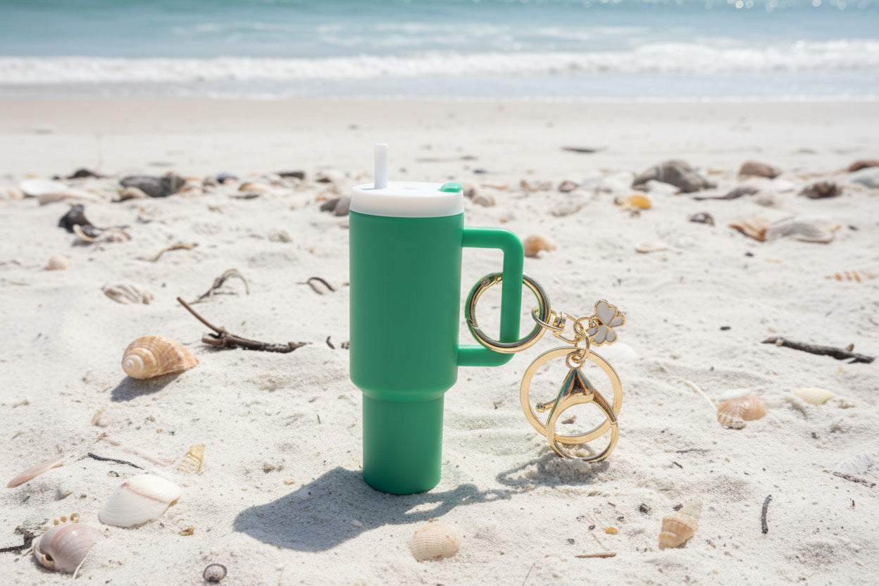 Thermos/Tumbler  Keychain with Lipstick Secret Holder - (Green)