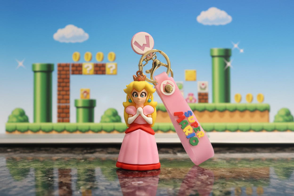 Super Mario Brothers Keychain (Princess Peach) with decal and wrist strap