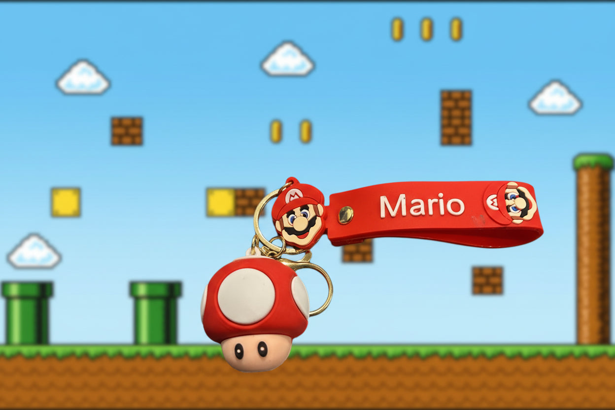 Super Mario Brothers Keychain (Toad) with decal and wrist strap